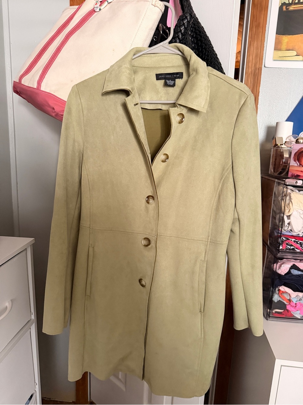 Joan Vass Light Olive Suede Trench Coat